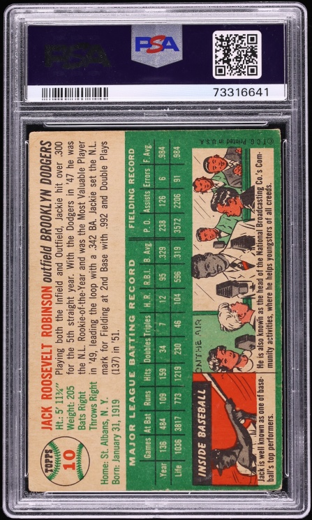 1954 Topps Jackie Robinson #10 PSA 2 GD