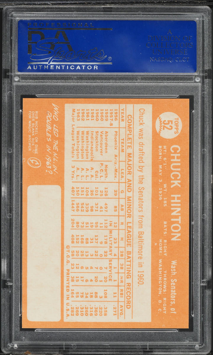 1964 Topps Chuck Hinton #52 PSA 9 MINT