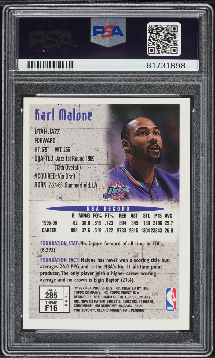 1996 Finest Basketball Karl Malone #285 PSA 10 GEM MINT