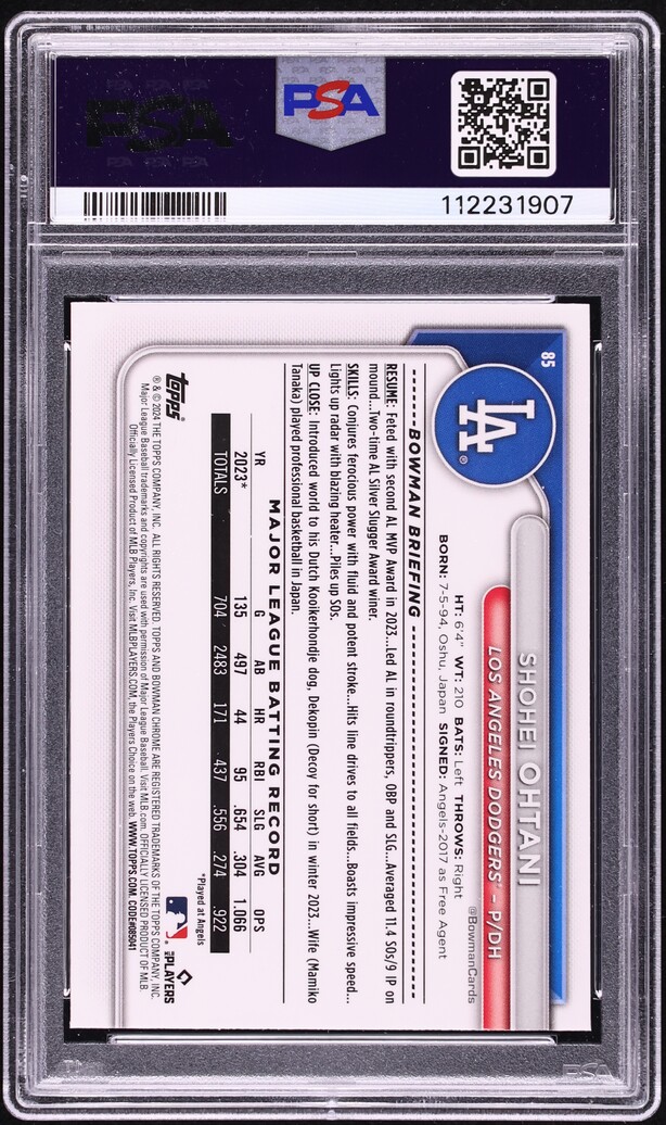 2024 Bowman Chrome Yellow Refractor Shohei Ohtani /75 #85 PSA 10 GEM MINT