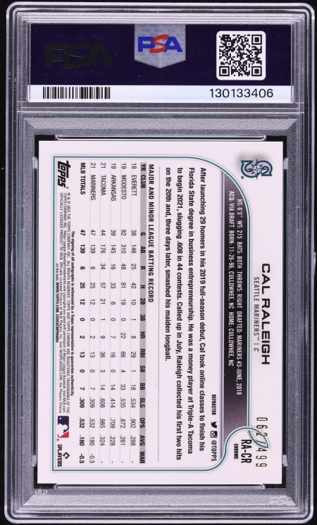 2022 Topps Chrome Refractor Cal Raleigh ROOKIE AUTO /499 #RA-CR PSA 9 MINT
