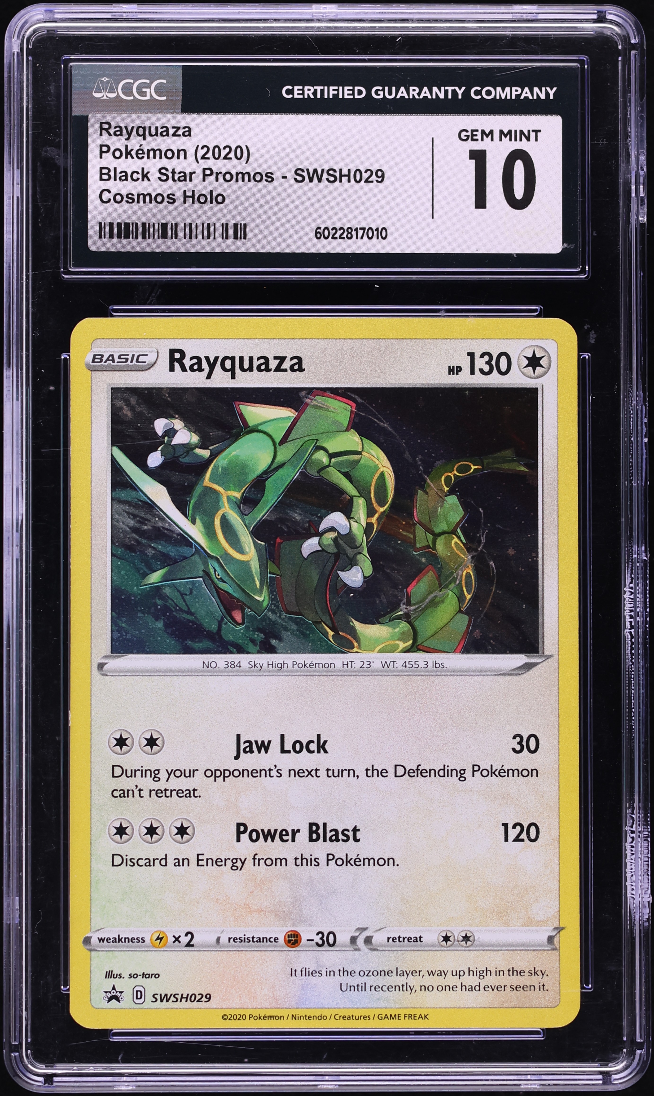 2020 Pokemon Sword & Shield Black Star Promo Cosmos Holo Rayquaza #SWSH029 CGC 10 GEM MINT