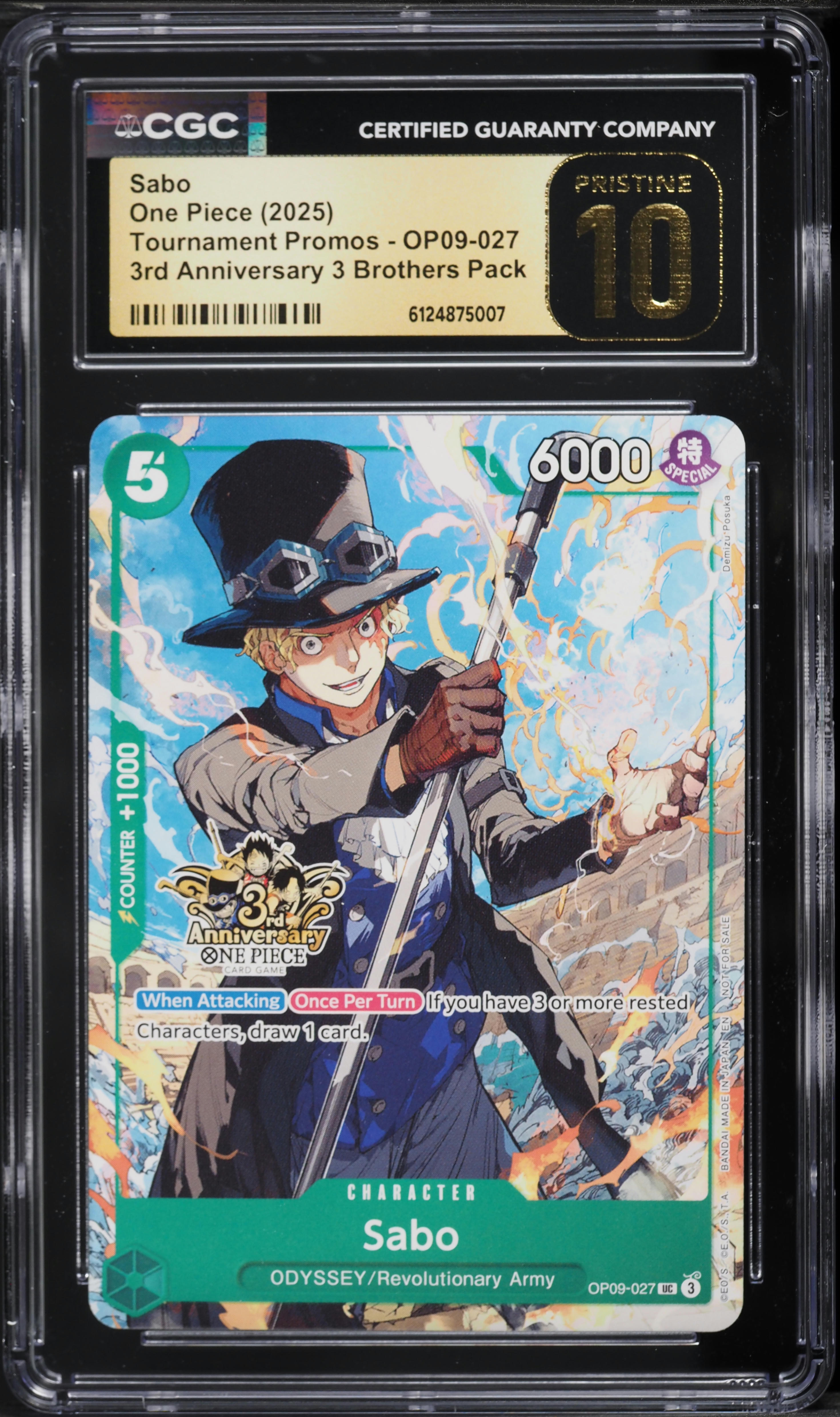 2025 One Piece Tournament Promo 3rd Anniversary 3 Brothers Pack Alt Art Sabo #OP09-027 CGC 10