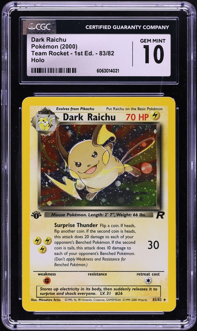 2000 Pokemon Team Rocket 1st Edition Holo Dark Raichu #83 CGC 10 GEM MINT