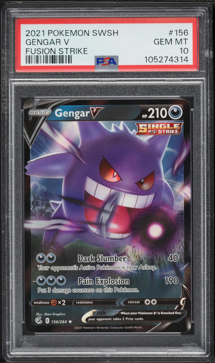 2021 Pokemon Sword & Shield Fusion Strike Holo Gengar V #156 PSA 10 GEM MINT