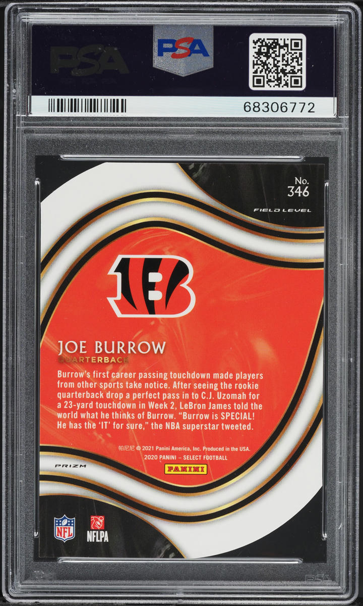 2020 Select Field Level Neon Green Prizm Die-Cut Joe Burrow ROOKIE #346 PSA 10