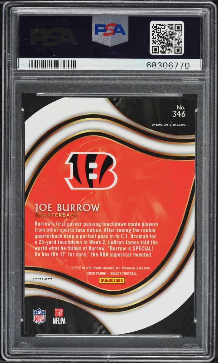 2020 Select Field Level Neon Green Prizm Die-Cut Joe Burrow ROOKIE #346 PSA 10