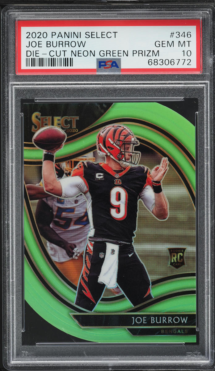 2020 Select Field Level Neon Green Prizm Die-Cut Joe Burrow ROOKIE #346 PSA 10
