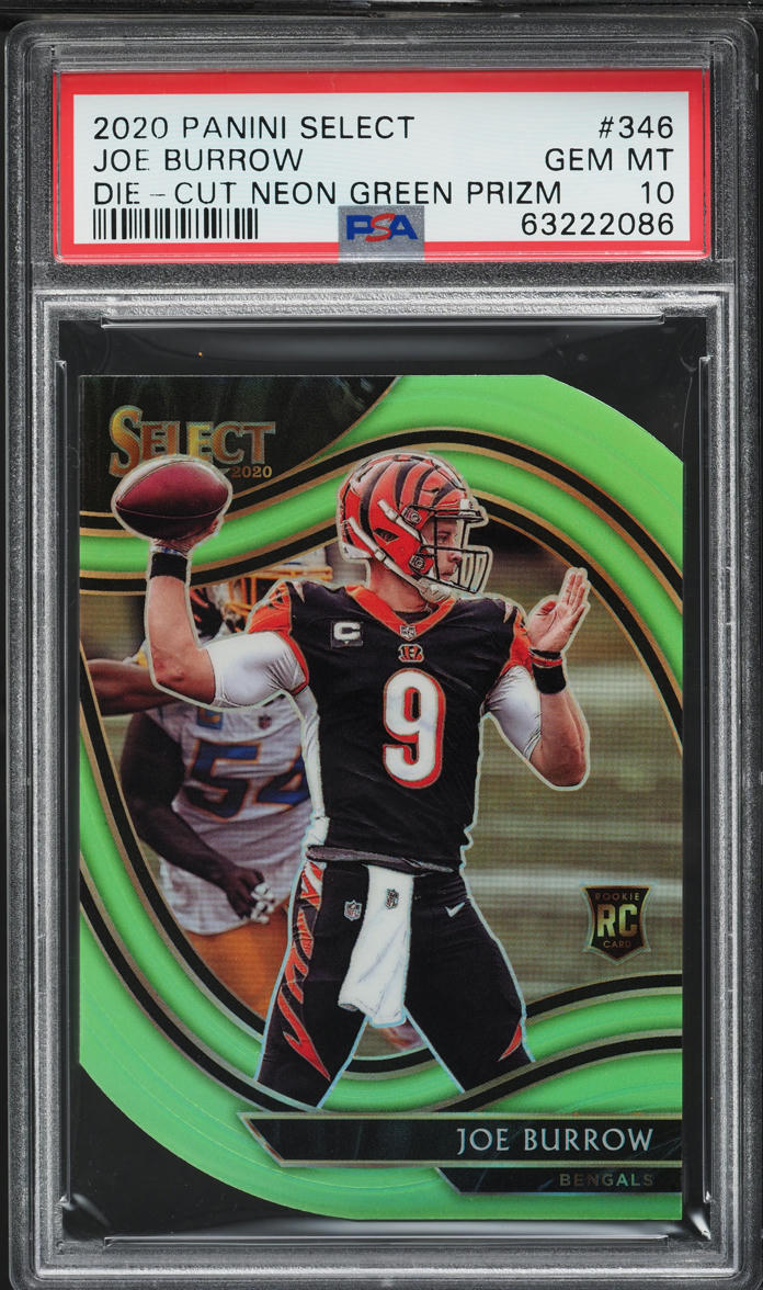 2020 Select Field Level Neon Green Prizm Die-Cut Joe Burrow ROOKIE #346 PSA 10