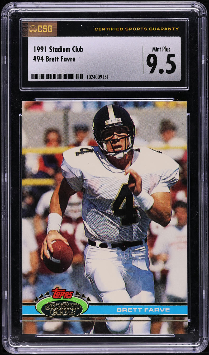 1991 Stadium Club Football Brett Favre ROOKIE #94 CSG 9.5 MINT+