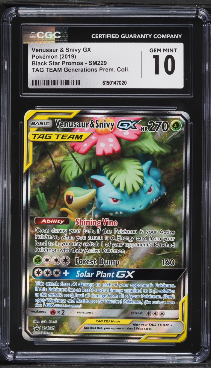 2019 Pokemon Sun & Moon Promo Tag Team Alt Art Venusaur & Snivy GX #SM229 CGC 10 GEM MINT