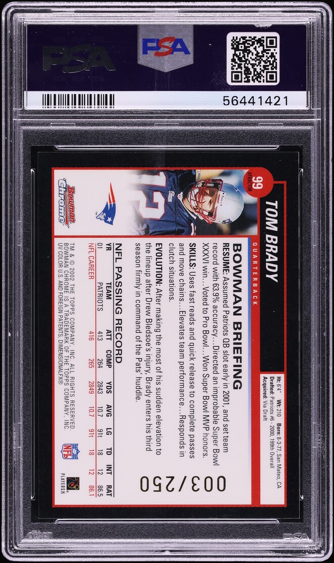 2002 Bowman Chrome Xfractor Tom Brady /250 #99 PSA 9 MINT