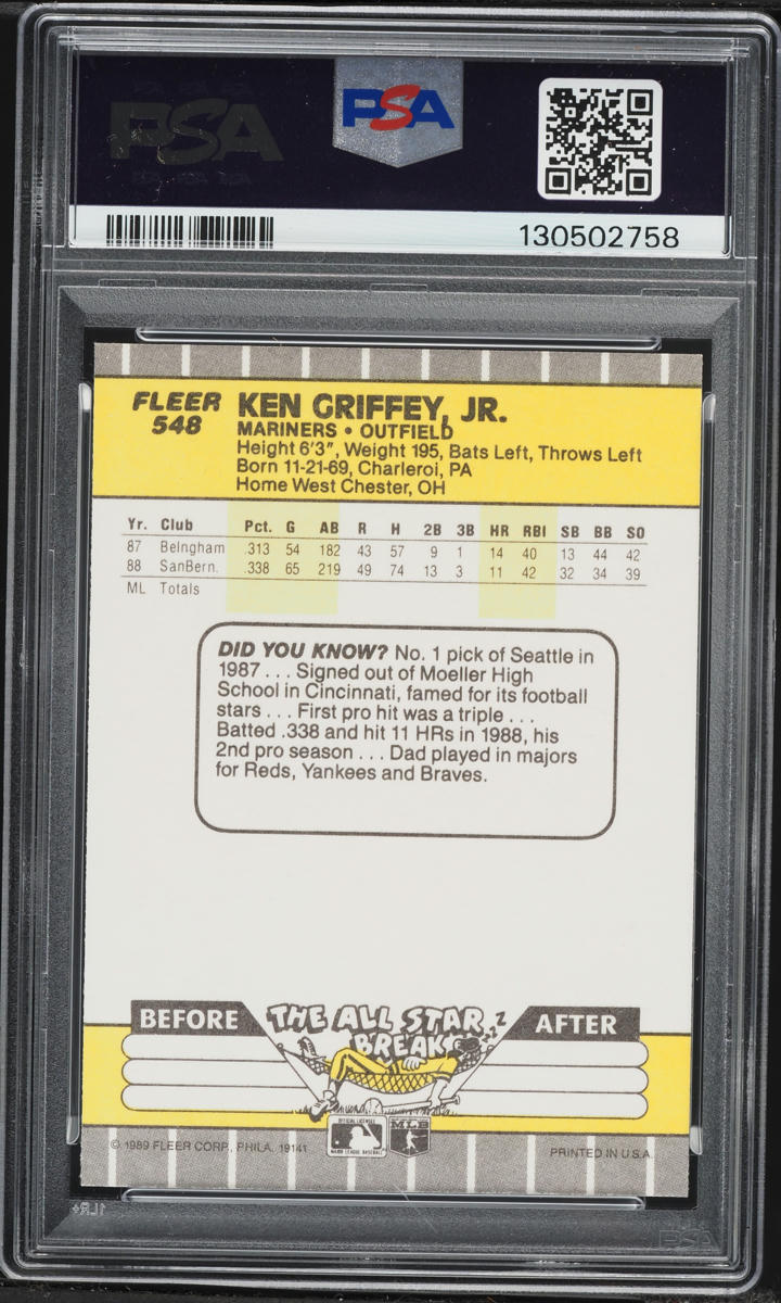 1989 Fleer Ken Griffey Jr ROOKIE #548 PSA 8 NM-MT
