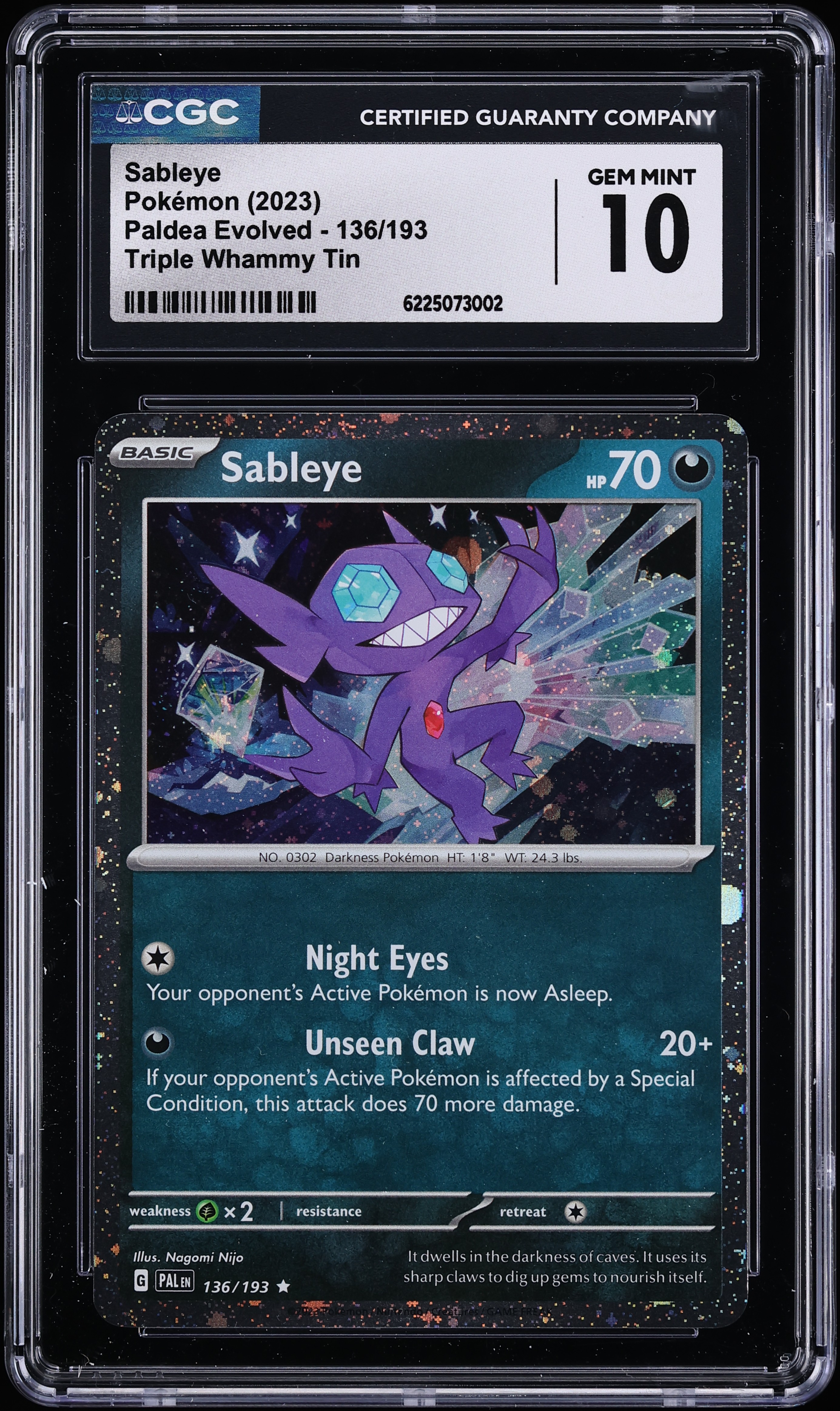 2023 Pokemon Scarlet & Violet Paldea Evolved Triple Whammy Tin Sableye #136 CGC 10 GEM MINT