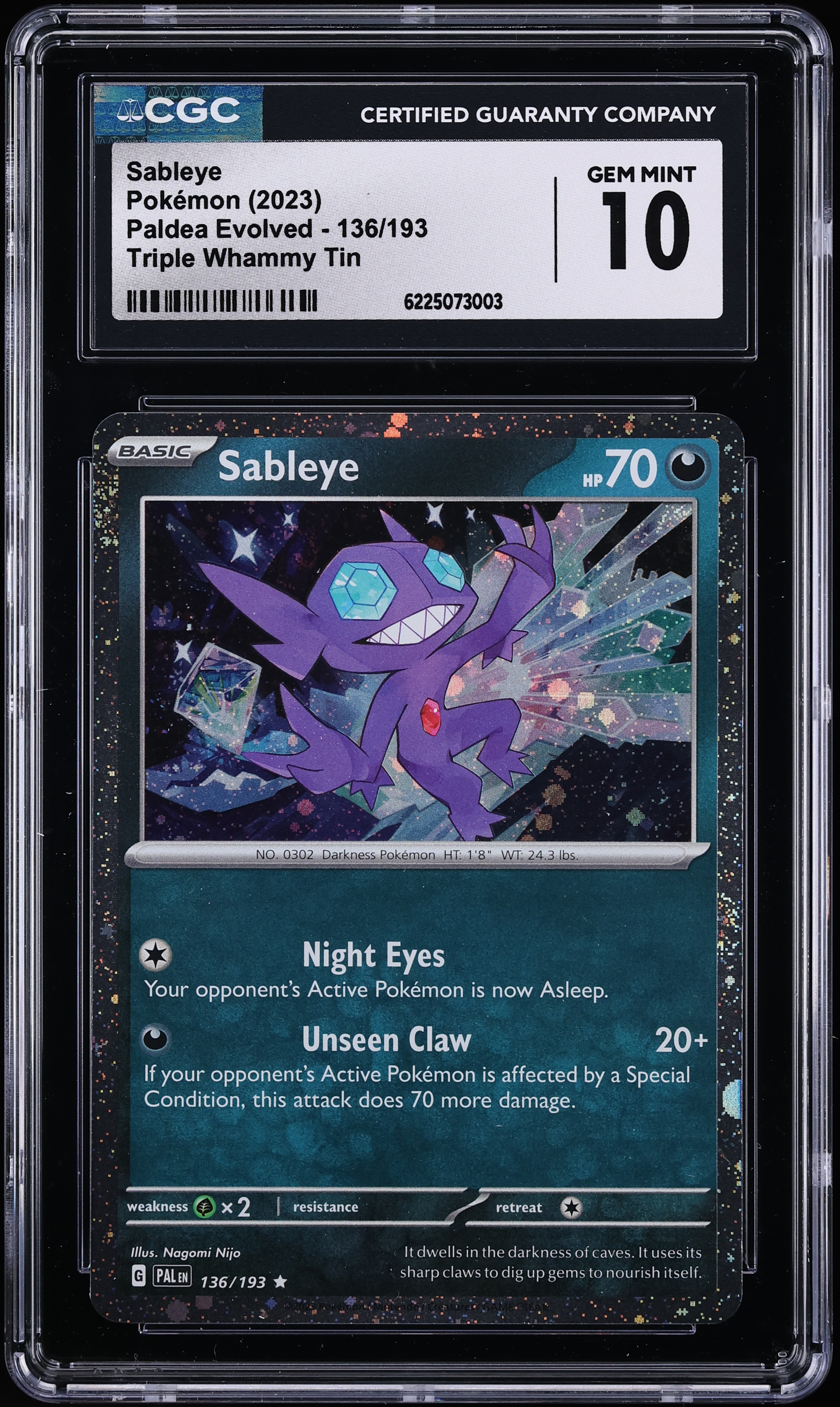 2023 Pokemon Scarlet & Violet Paldea Evolved Triple Whammy Tin Sableye #136 CGC 10 GEM MINT