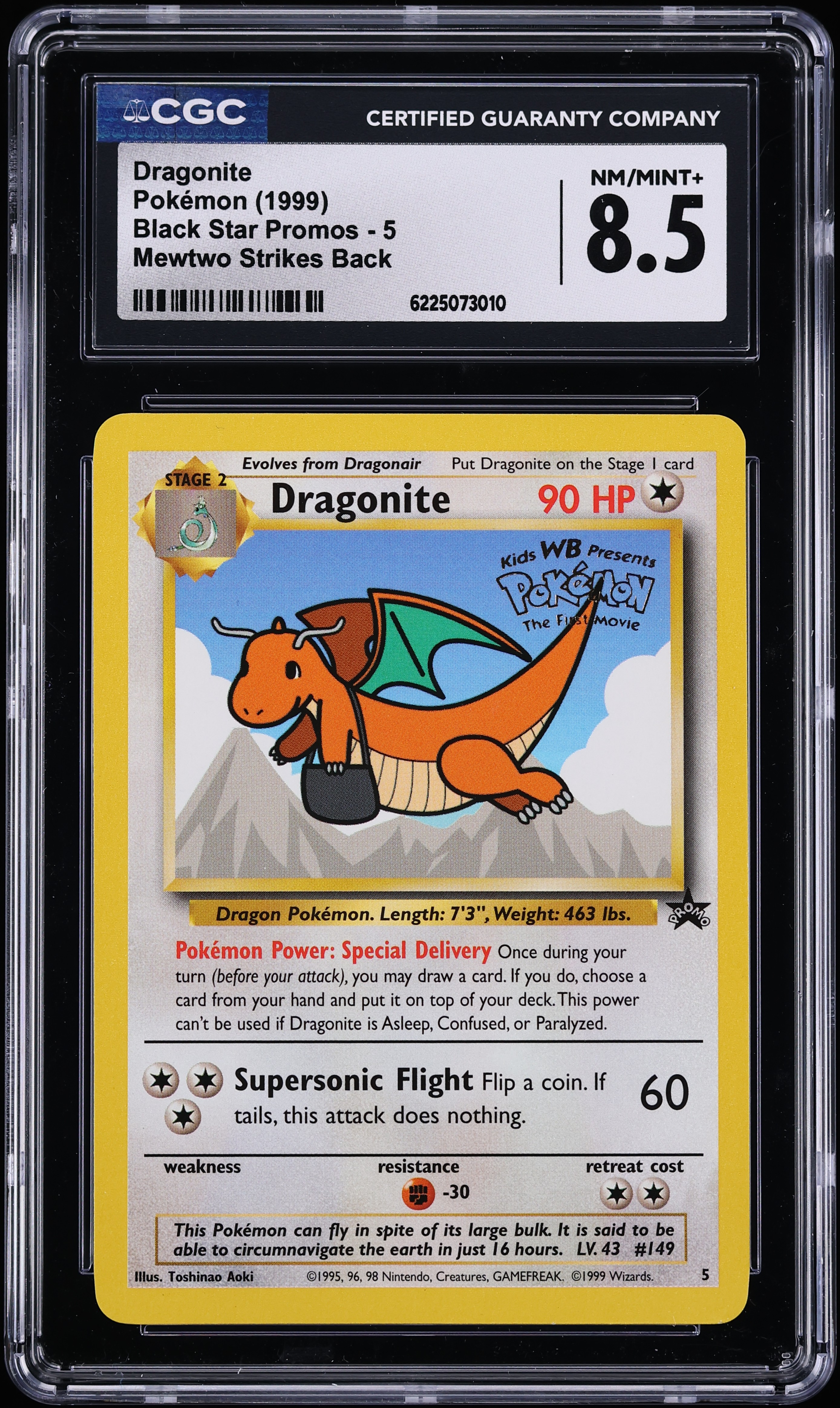 1999 Pokemon Black Star Promo Mewtwo Strikes Back Dragonite #5 CGC 8.5 NM-MT+