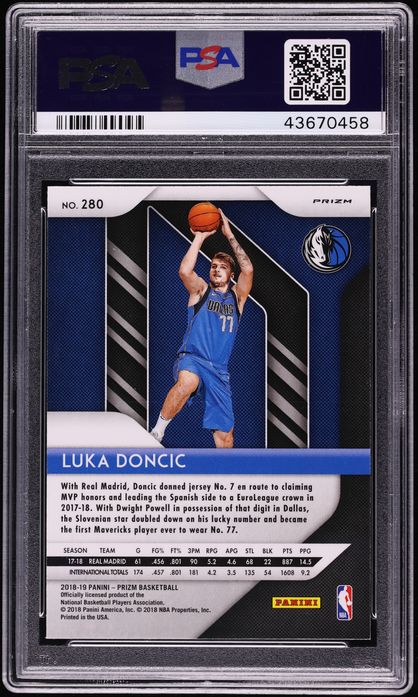 2018 Panini Prizm White Sparkle Luka Doncic ROOKIE #280 PSA 10 GEM MINT