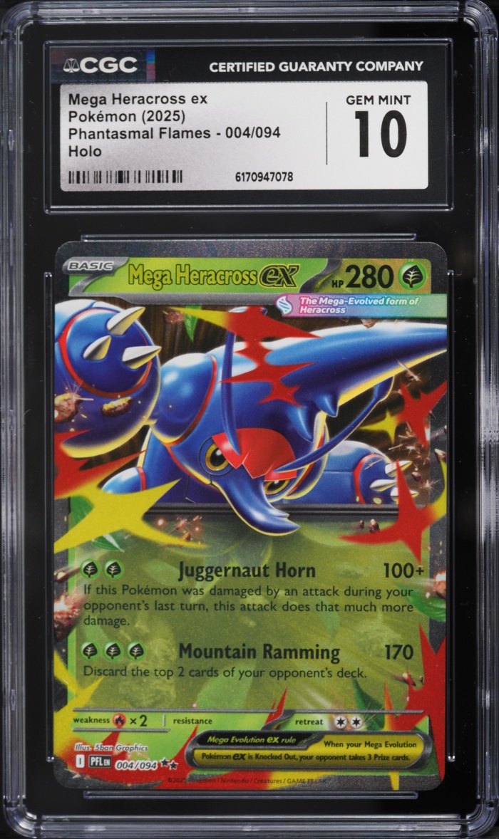2025 Pokemon Mega Evolution Phantasmal Flames Holo Mega Heracross EX #4 CGC 10 GEM MINT