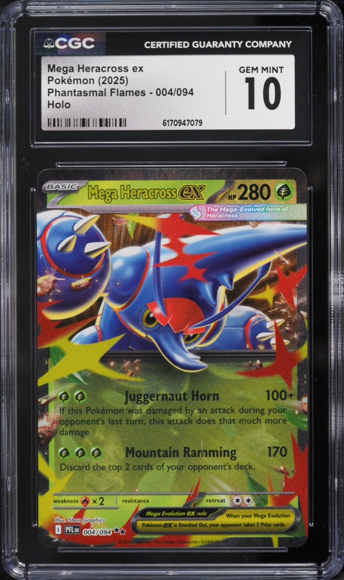 2025 Pokemon Mega Evolution Phantasmal Flames Holo Mega Heracross EX #4 CGC 10 GEM MINT