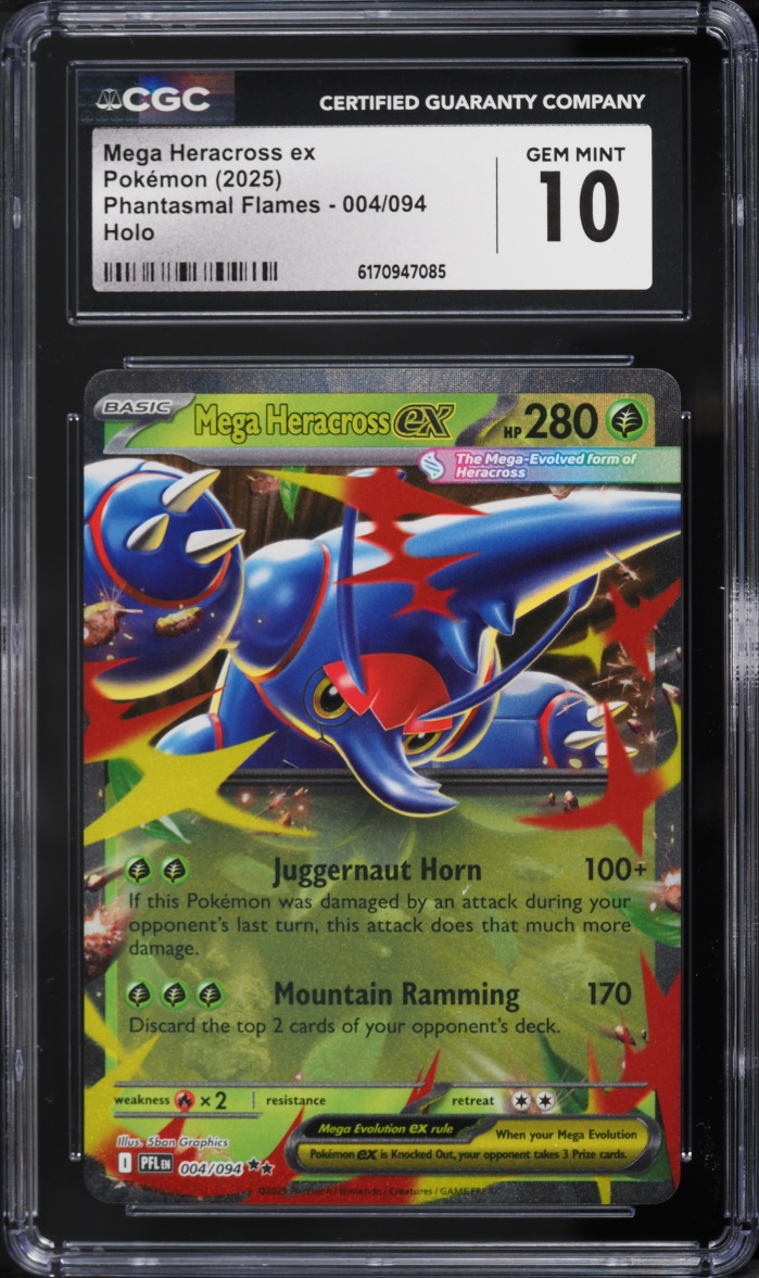 2025 Pokemon Mega Evolution Phantasmal Flames Holo Mega Heracross EX #4 CGC 10 GEM MINT