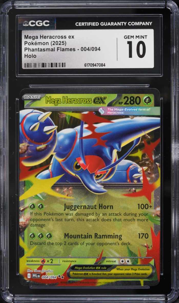 2025 Pokemon Mega Evolution Phantasmal Flames Holo Mega Heracross EX #4 CGC 10 GEM MINT