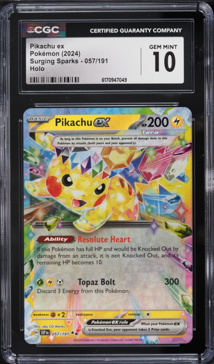2024 Pokemon Scarlet & Violet Surging Sparks Holo Pikachu Ex #57 CGC 10 GEM MINT