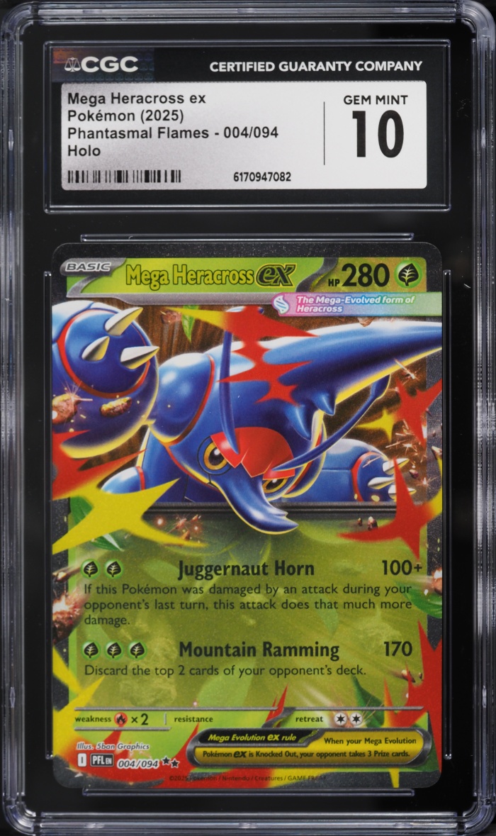 2025 Pokemon Mega Evolution Phantasmal Flames Holo Mega Heracross EX #4 CGC 10 GEM MINT
