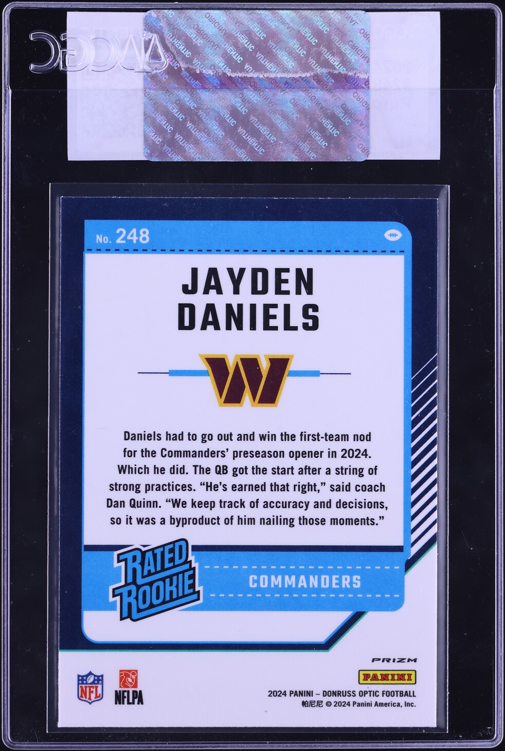2024 Donruss Optic Purple Shock Jayden Daniels ROOKIE #248 CGC AUTH
