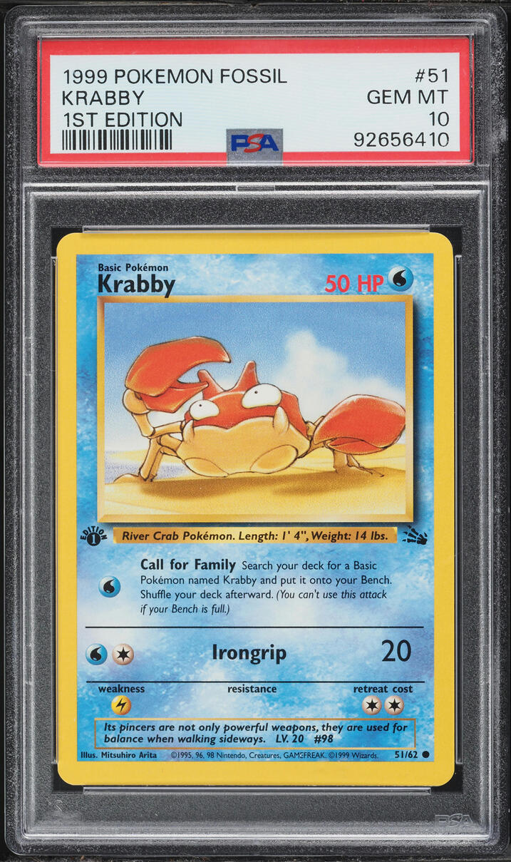 1999 Pokemon Fossil 1st Edition Krabby #51 PSA 10 GEM MINT