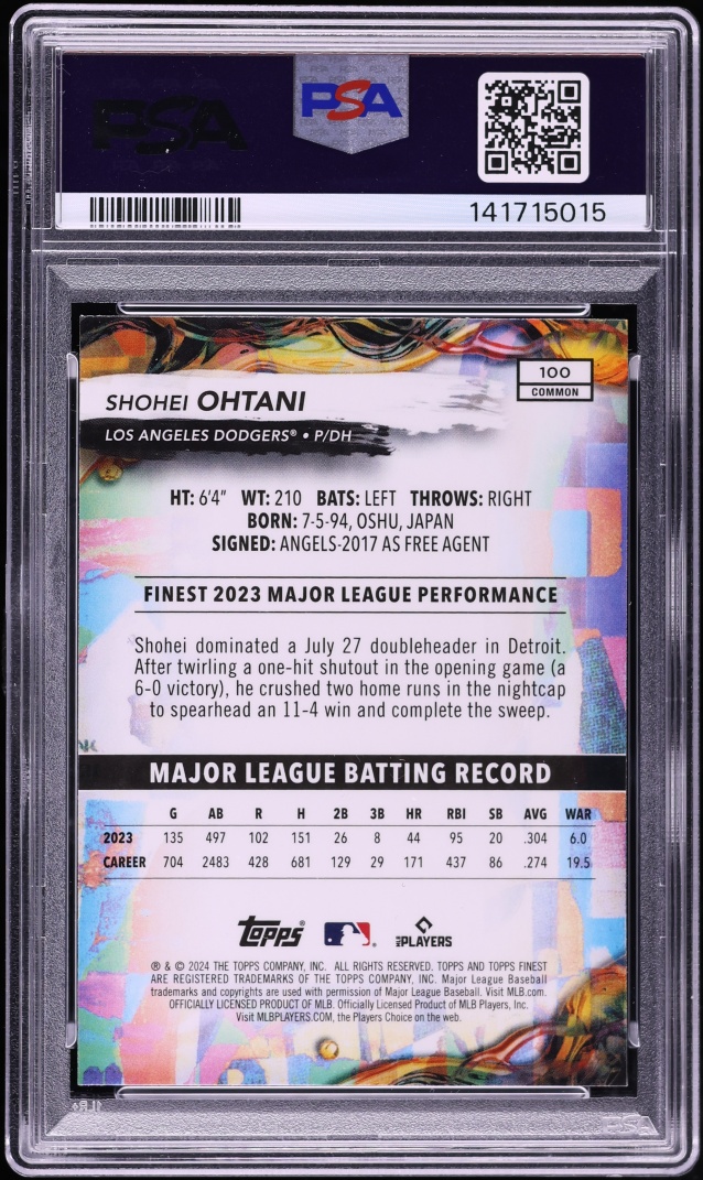 2024 Finest Checkerboard Refractor Shohei Ohtani #100 PSA 8 NM-MT