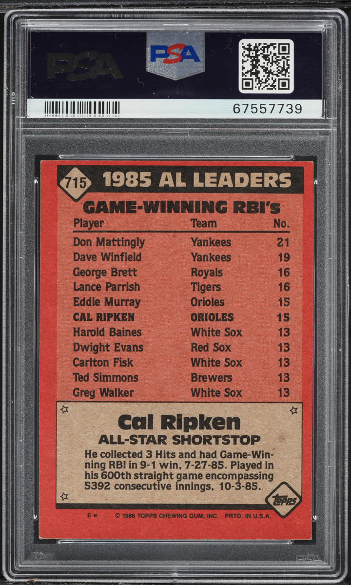 1986 Topps Cal Ripken Jr. ALL-STAR #715 PSA 6 EXMT