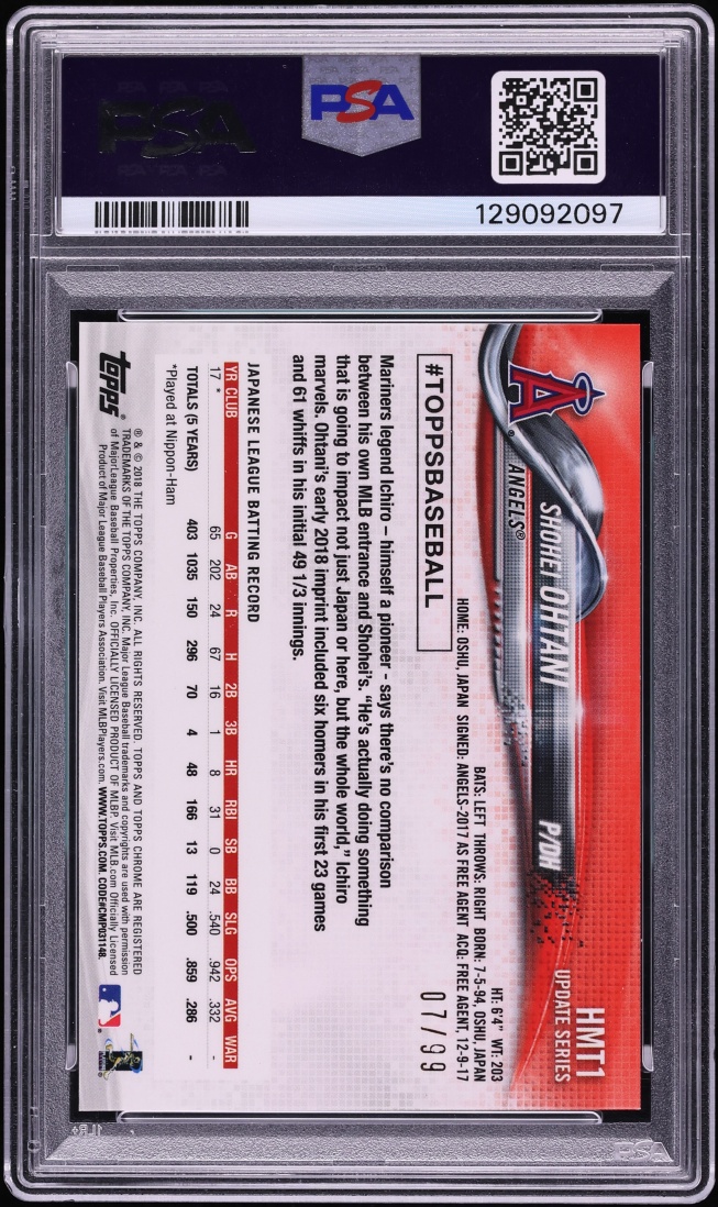 2018 Topps Chrome Update Xfractor Shohei Ohtani ROOKIE /99 #HMT1 PSA 10 GEM MINT