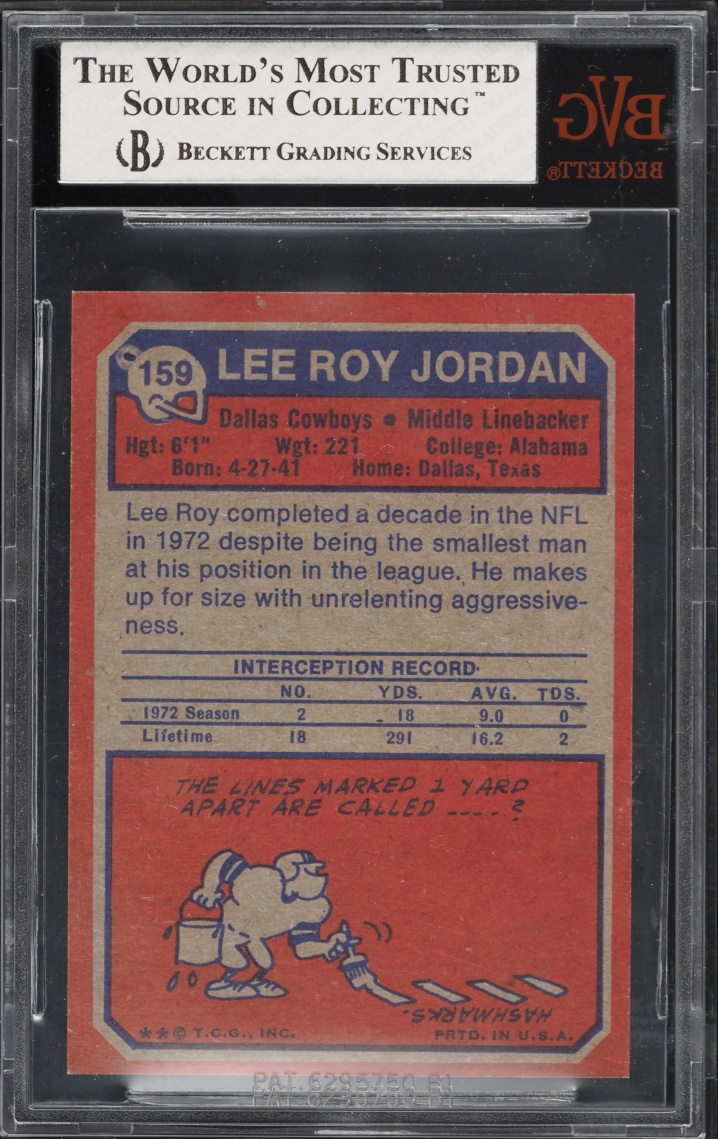 1973 Topps Football Lee Roy Jordan #159 BVG 8 NM-MT