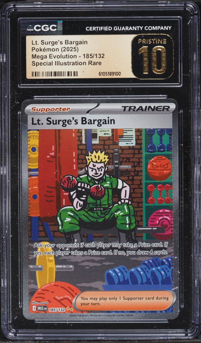 2025 Pokemon Mega Evolution SIR Lt. Surge's Bargain #185 CGC 10 PRISTINE
