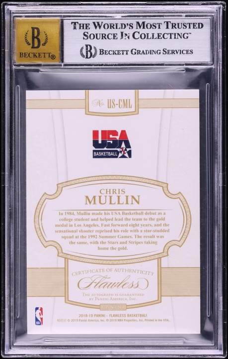2018 Panini Flawless USA Platinum Chris Mullin AUTO 1/1 #US-CML BGS 8 NM-MT