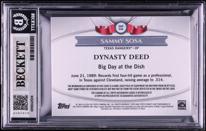 2024 Topps Dynasty Sammy Sosa PATCH AUTO /10 #DAP-SS6 BGS 8.5 NM-MT+