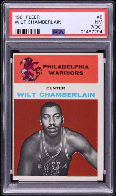 1961 Fleer Basketball Wilt Chamberlain ROOKIE #8 PSA 7(oc) NRMT