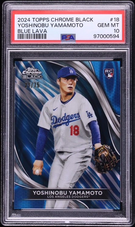 2024 Topps Chrome Black Blue Lava Refractor Yoshinobu Yamamoto ROOKIE /75 PSA 10 GEM MINT