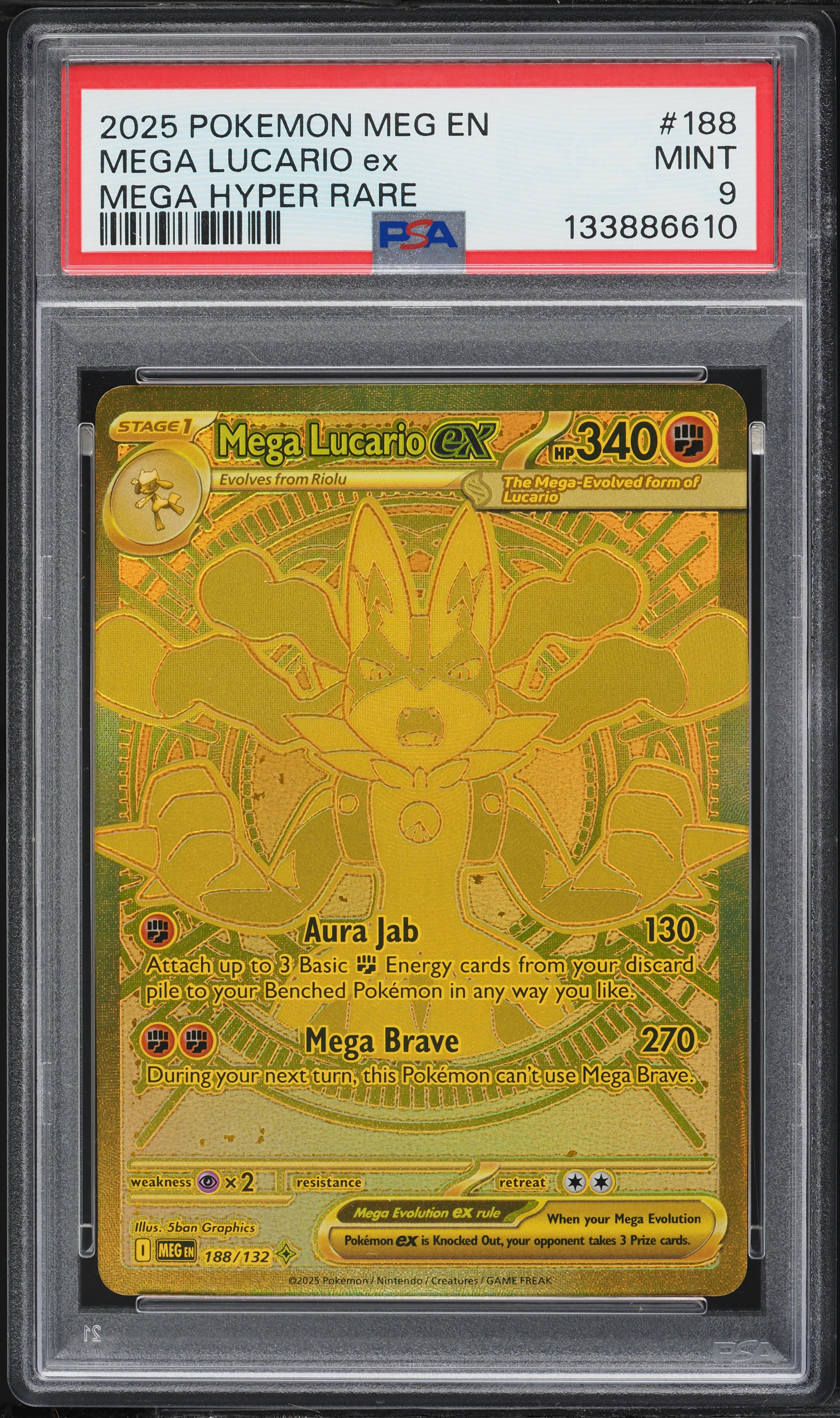 2025 Pokemon Mega Evolution MHR Mega Lucario ex #188 PSA 9 MINT