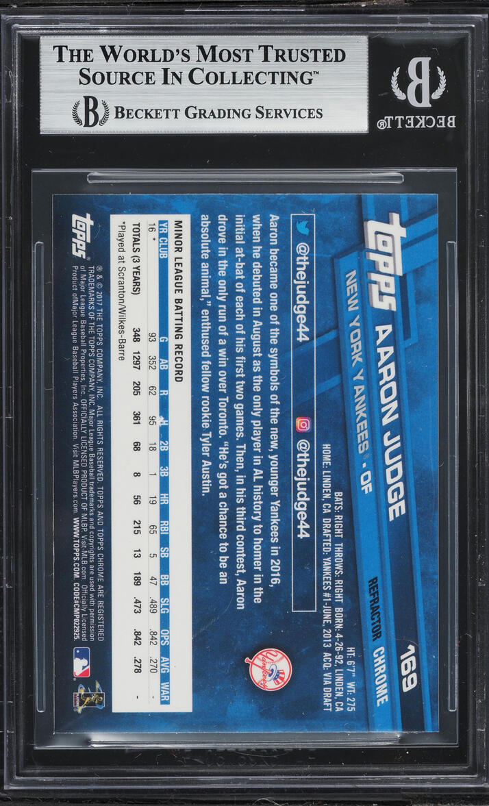 2017 Topps Chrome Refractor Aaron Judge ROOKIE #169 BGS 9 MINT