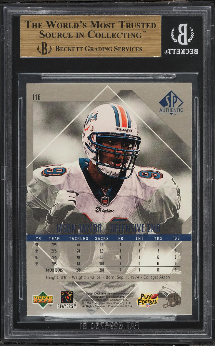 1997 SP Authentic Jason Taylor #116 BGS 9.5 GEM MINT
