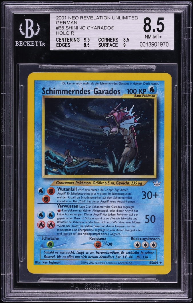 2001 Pokemon German Neo Revelation Unlimited Holo Shining Gyarados #65 BGS 8.5 NM-MT+