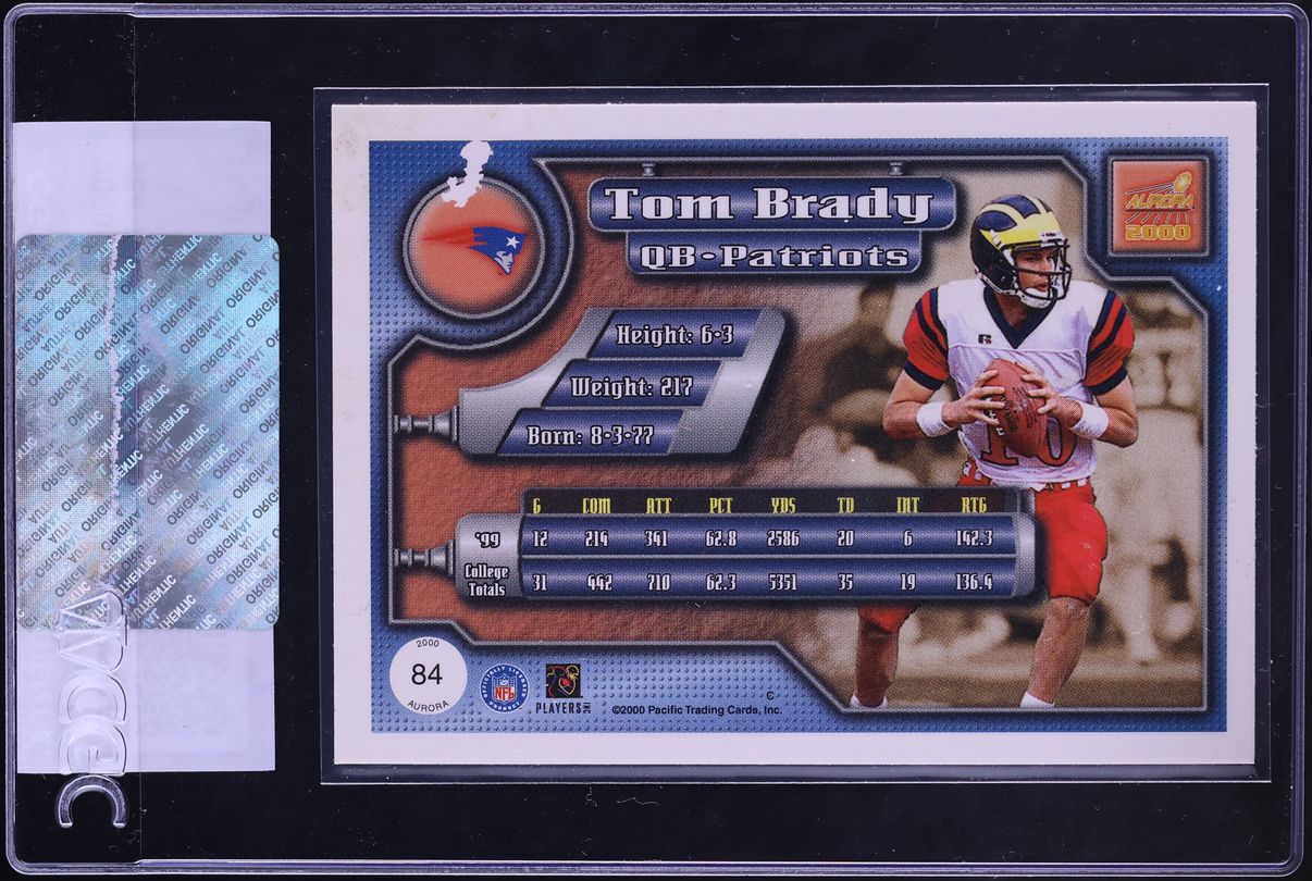 2000 Pacific Aurora Football Tom Brady ROOKIE #84 CGC AUTH