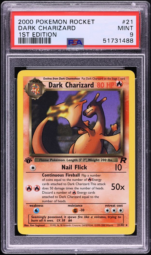 2000 Pokemon Team Rocket 1st Edition Dark Charizard #21 PSA 9 MINT