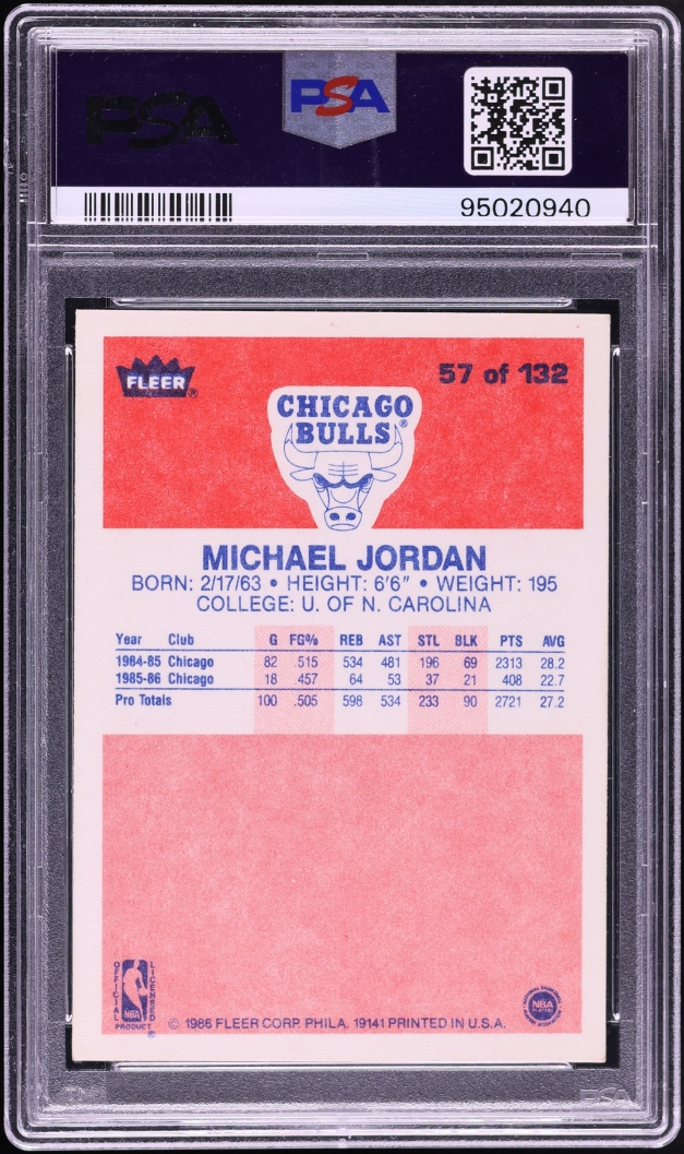 1986 Fleer Basketball Michael Jordan ROOKIE #57 PSA 9 MINT