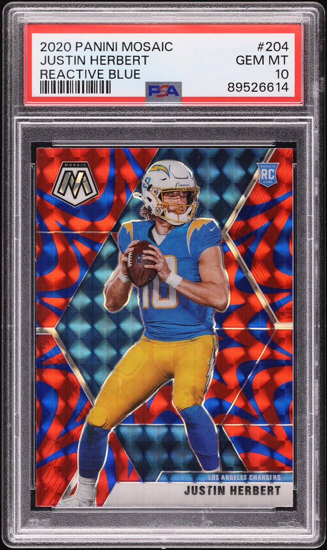 2020 Panini Mosaic Reactive Blue Justin Herbert ROOKIE #204 PSA 10 GEM MINT
