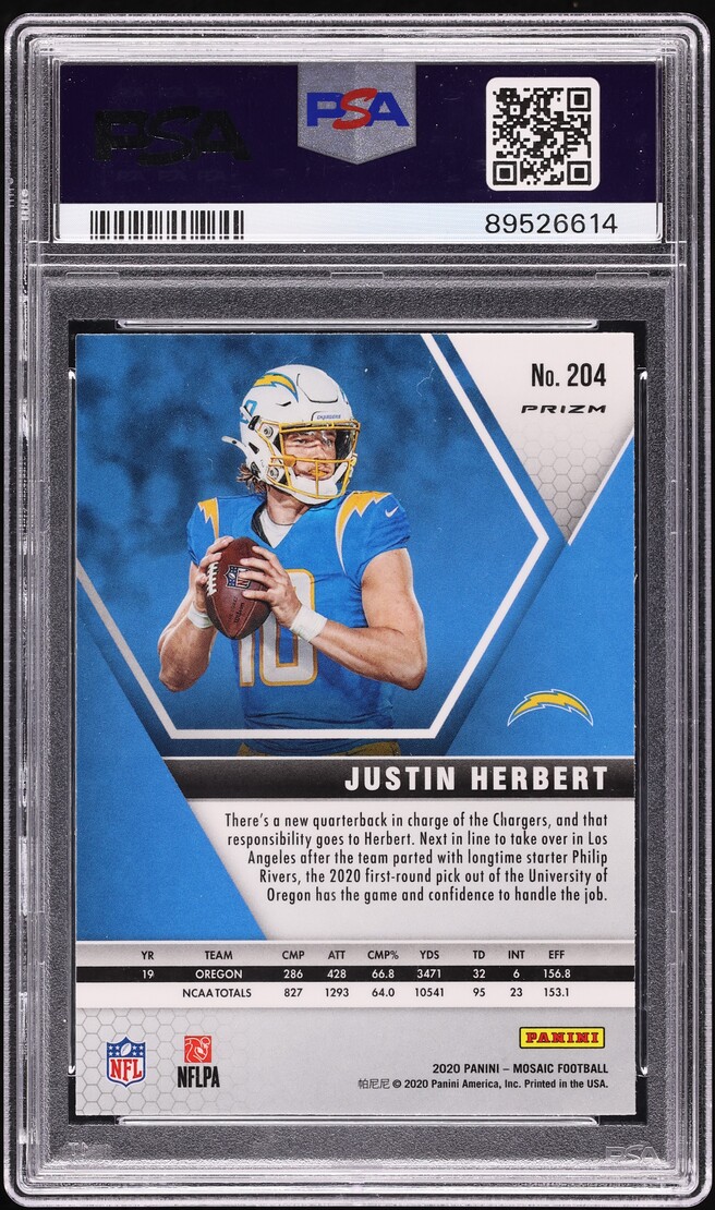 2020 Panini Mosaic Reactive Blue Justin Herbert ROOKIE #204 PSA 10 GEM MINT