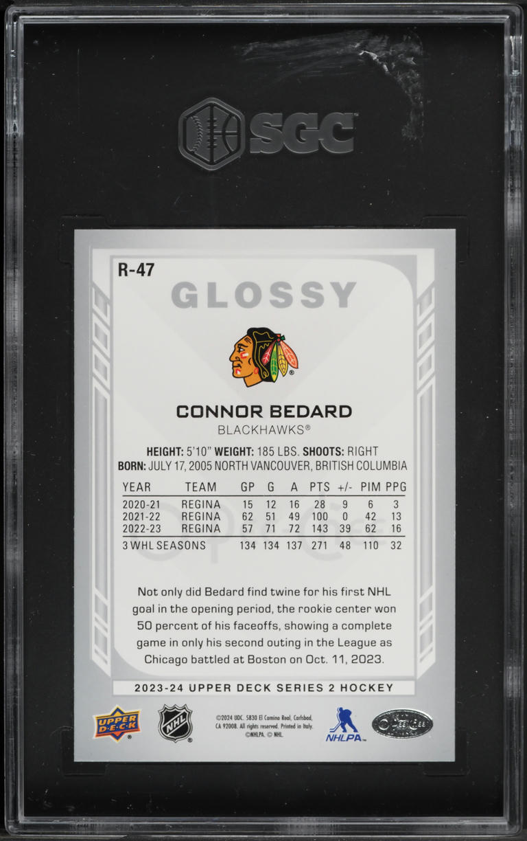 2023 Upper Deck O-Pee-Chee Glossy Connor Bedard ROOKIE #R-47 SGC 10 GEM MINT
