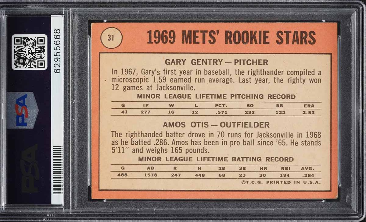 1969 Topps Gary Gentry & Amos Otis ROOKIE #31 PSA 5 EX