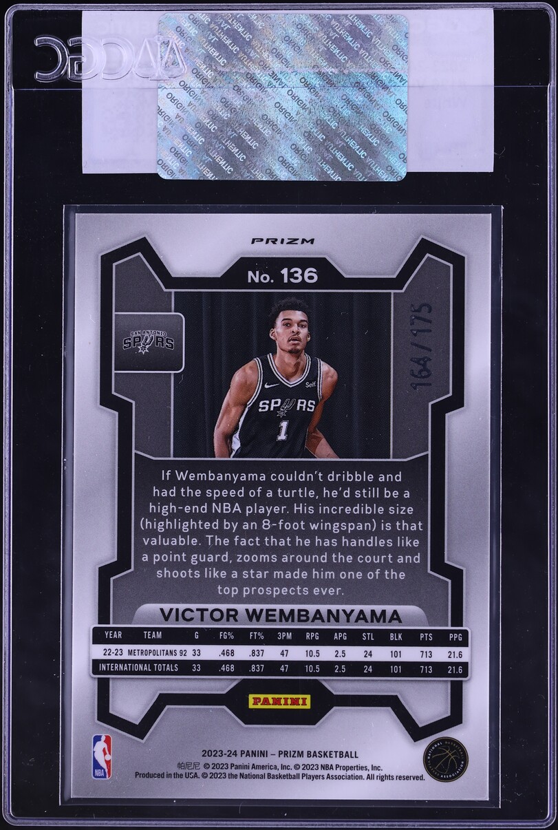 2023 Panini Prizm White Victor Wembanyama ROOKIE /175 #136 CGC AUTH